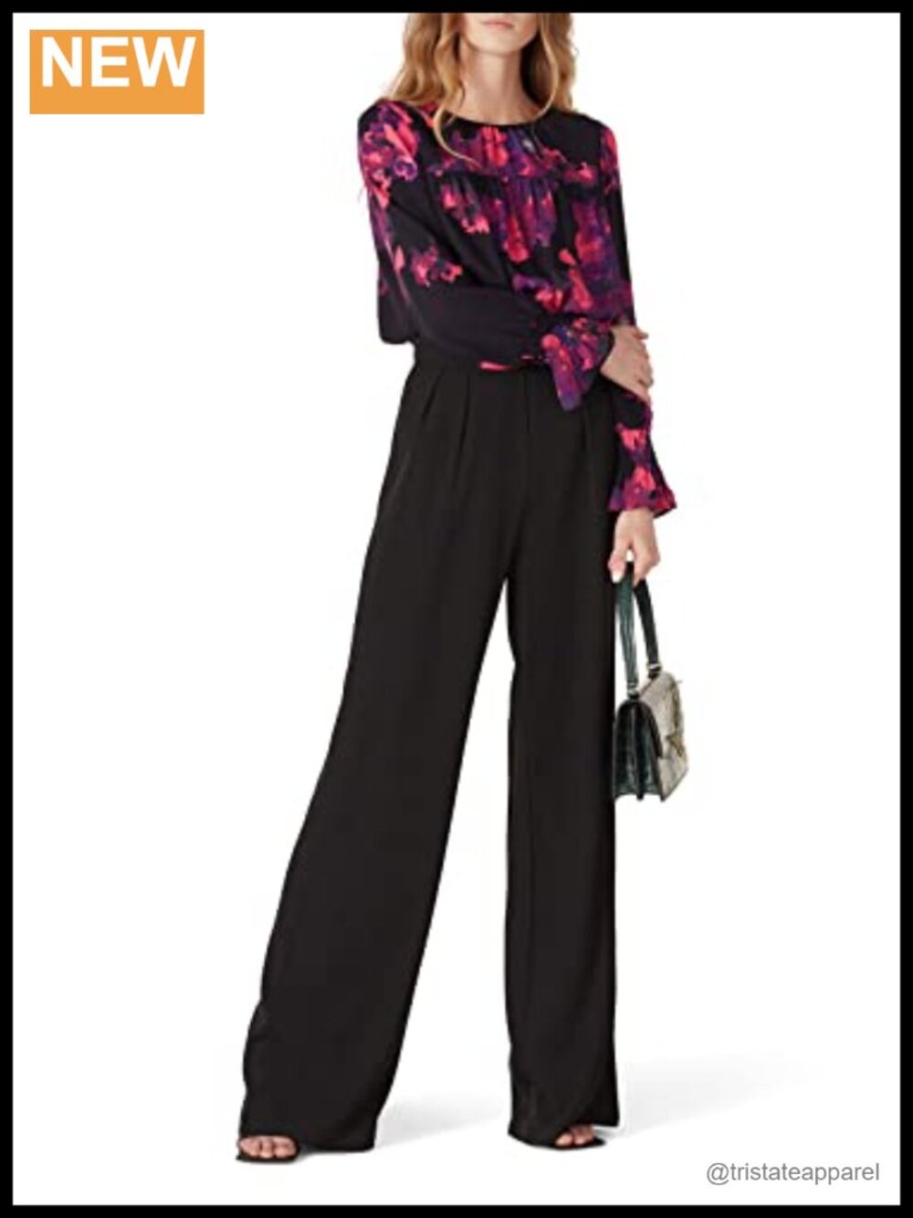 Painted Floral Peplum Blouse Smocked Waist Peasant Top